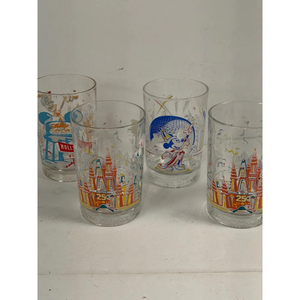Vintage McDonalds Disney World 25th Anniversary Glass Tumblers Set of 4 1996